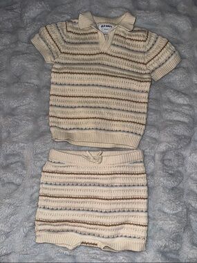 Old Navy Cream Striped Knit Short Set